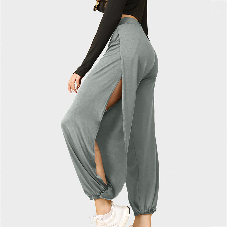 Pantalon de jogging Olivenorma pour femme, taille haute, fentes latérales et découpes doubles, doux et confortable, idéal pour le yoga. - Gris - XXL - image 0