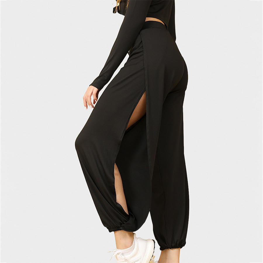 Pantalon de jogging Olivenorma pour femme, taille haute, fentes latérales et découpes doubles, doux et confortable, idéal pour le yoga. - Noir - XXL - image 1