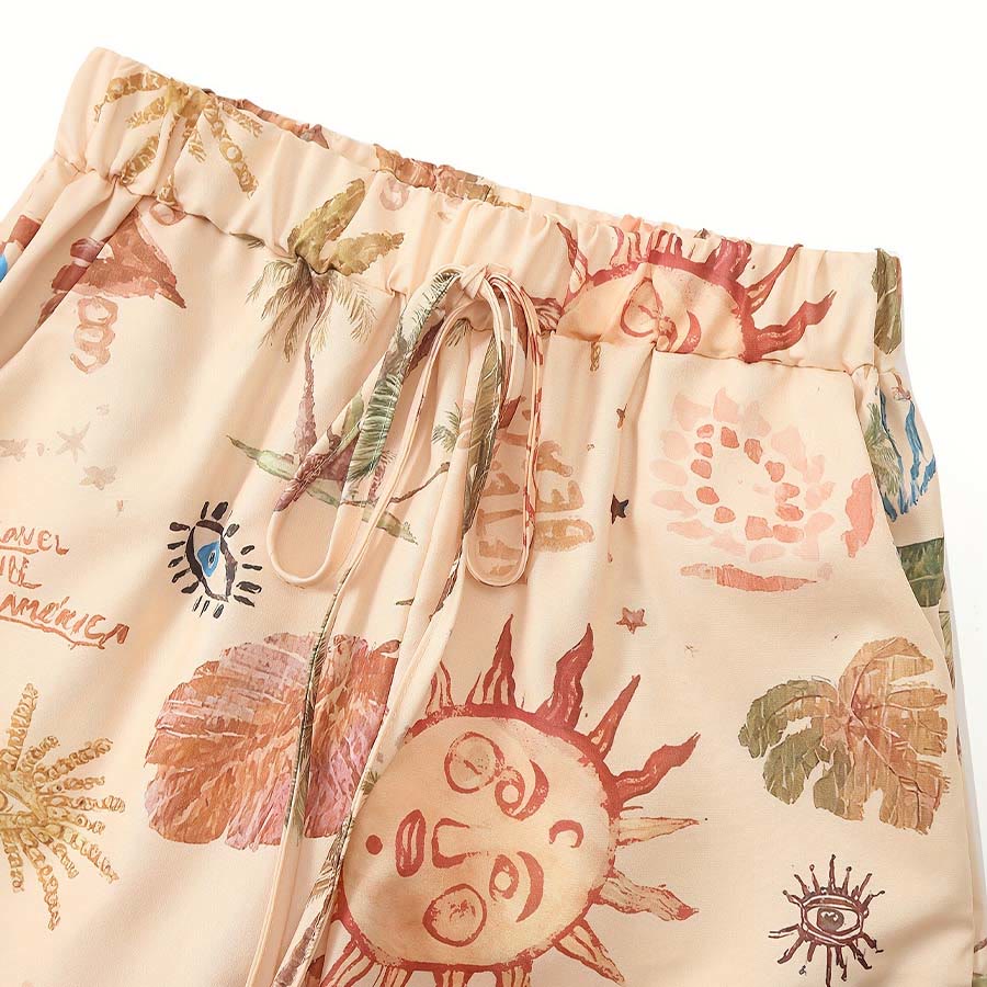 Pantalon Olivenorma Boho Sun à imprimé palmier et œil maléfique, jambes larges et cordon de serrage - image 2