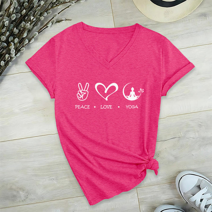 T-shirt Olivenorma Boho Peace Love Yoga Peace Sign Heart Meditation Graphic pour femme, col en V - Rose rouge - 2XL - image 33