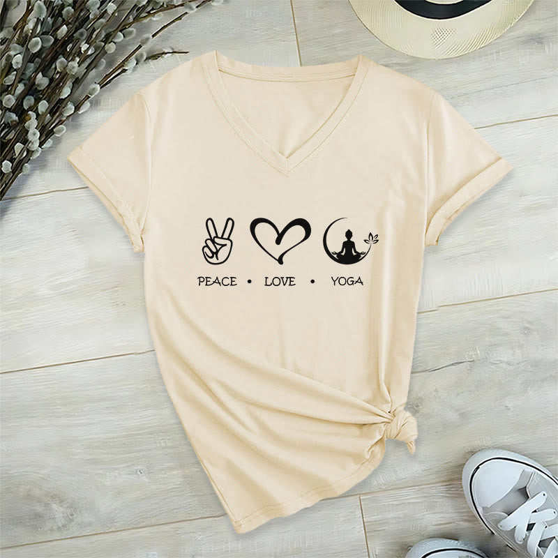 T-shirt Olivenorma Boho Peace Love Yoga Peace Sign Heart Meditation Graphic pour femme, col en V - Kaki - 2XL - image 6