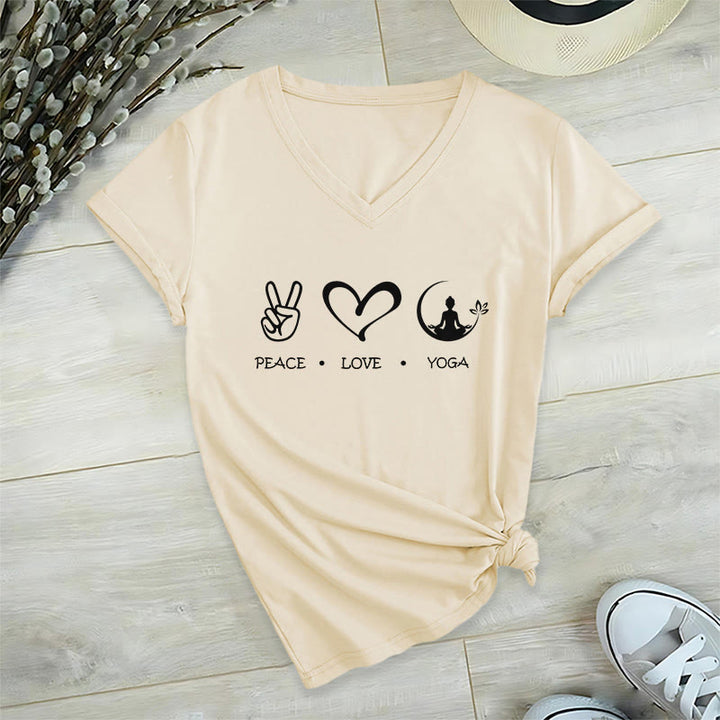 T-shirt Olivenorma Boho Peace Love Yoga Peace Sign Heart Meditation Graphic pour femme, col en V - Kaki - 2XL - image 6