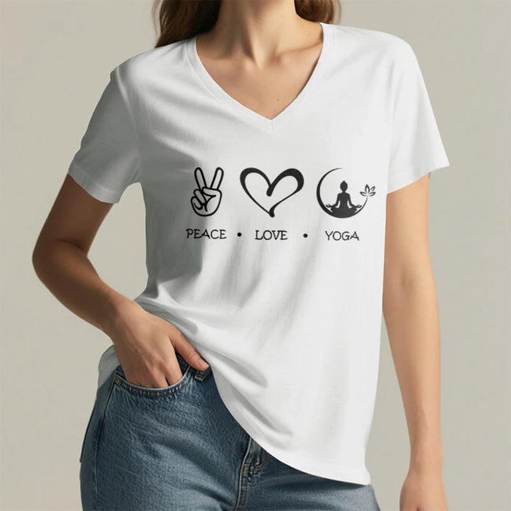 T-shirt Olivenorma Boho Peace Love Yoga Peace Sign Heart Meditation Graphic pour femme, col en V - image 20