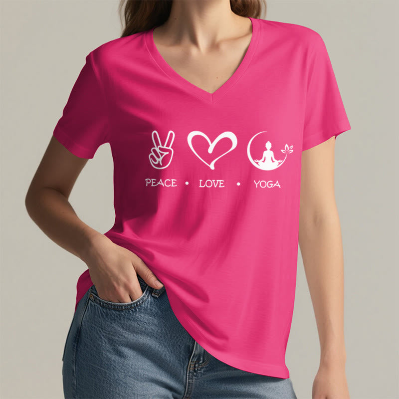 T-shirt Olivenorma Boho Peace Love Yoga Peace Sign Heart Meditation Graphic pour femme, col en V - image 35