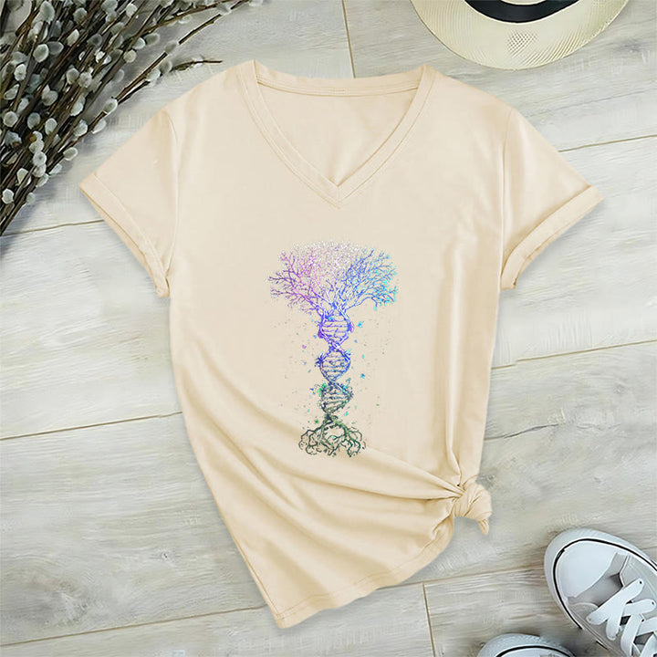 T-shirt à col en V pour femme Olivenorma Boho Color Gradient DNA Tree Life Art Print - Kaki - 2XL - image 9