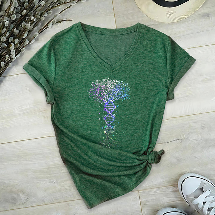 T-shirt à col en V pour femme Olivenorma Boho Color Gradient DNA Tree Life Art Print - Vert foncé - 2XL - image 24