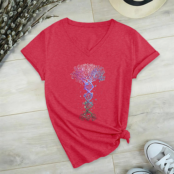 T-shirt à col en V pour femme Olivenorma Boho Color Gradient DNA Tree Life Art Print - Rouge - 2XL - image 27