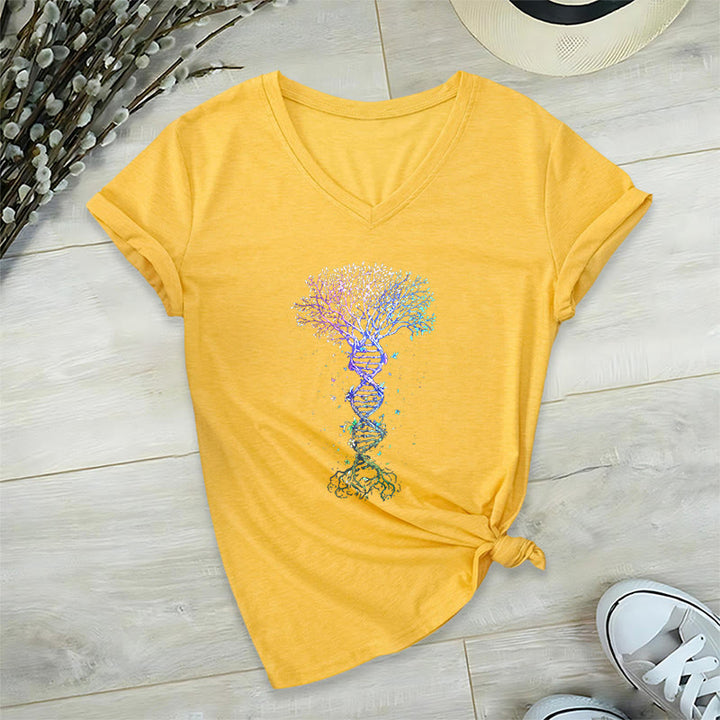 T-shirt à col en V pour femme Olivenorma Boho Color Gradient DNA Tree Life Art Print - Jaune - 2XL - image 30