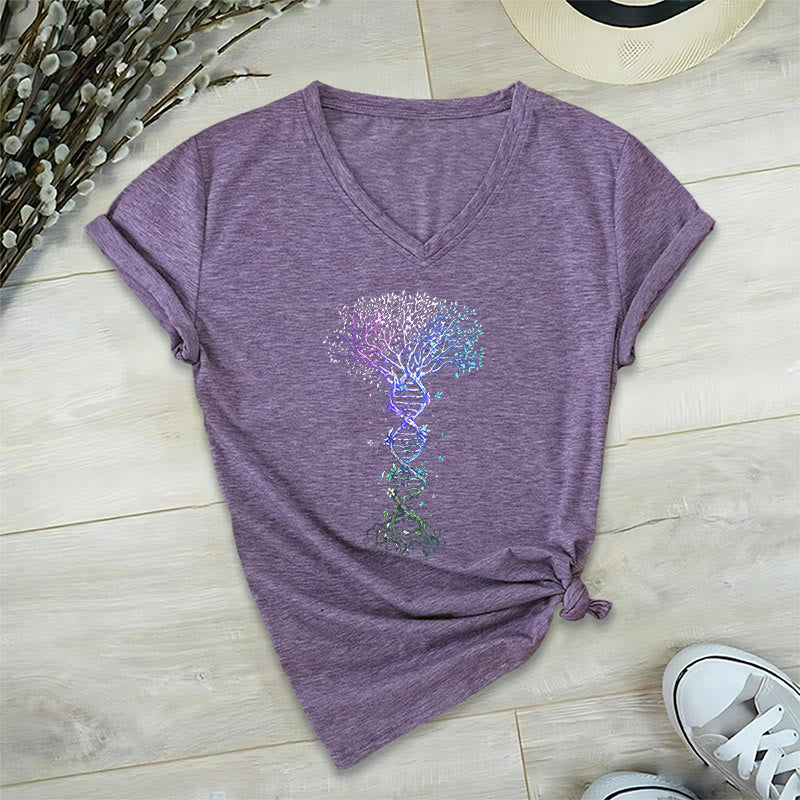 T-shirt à col en V pour femme Olivenorma Boho Color Gradient DNA Tree Life Art Print - Violet - 2XL - image 36