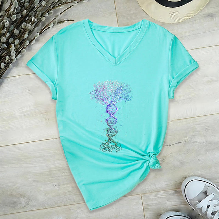 T-shirt à col en V pour femme Olivenorma Boho Color Gradient DNA Tree Life Art Print - Lac Bleu - 2XL - image 12