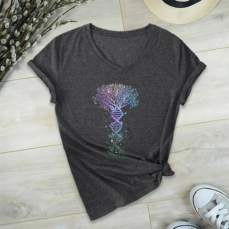 T-shirt à col en V pour femme Olivenorma Boho Color Gradient DNA Tree Life Art Print - Gris - 2XL - image 15