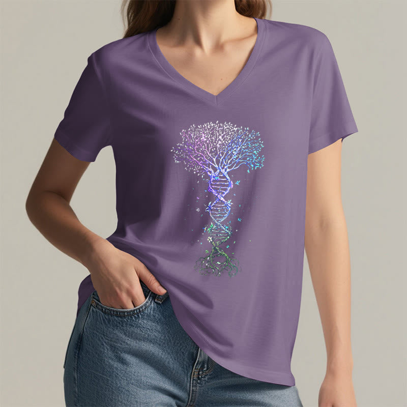 T-shirt à col en V pour femme Olivenorma Boho Color Gradient DNA Tree Life Art Print - image 38