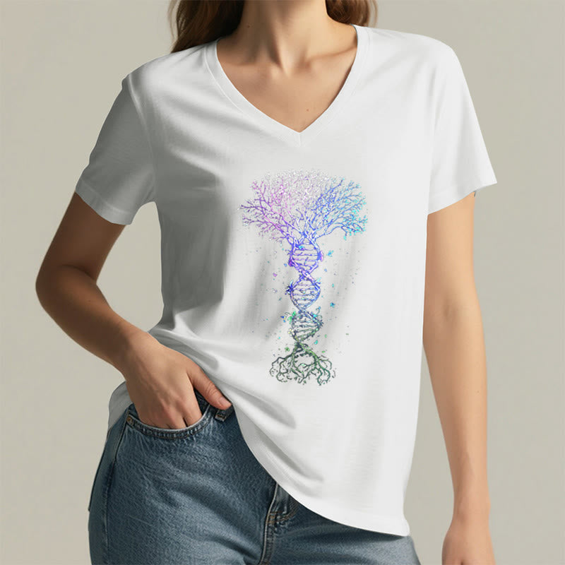 T-shirt à col en V pour femme Olivenorma Boho Color Gradient DNA Tree Life Art Print - image 20