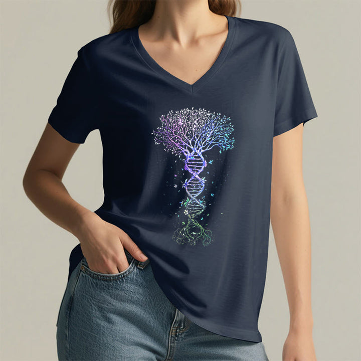 T-shirt à col en V pour femme Olivenorma Boho Color Gradient DNA Tree Life Art Print - image 23