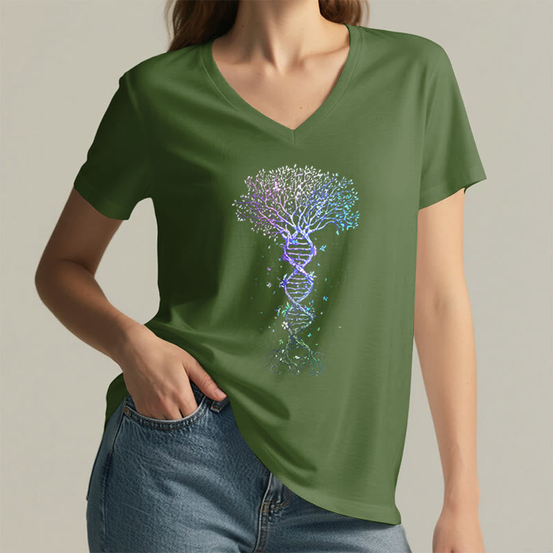 T-shirt à col en V pour femme Olivenorma Boho Color Gradient DNA Tree Life Art Print - image 8