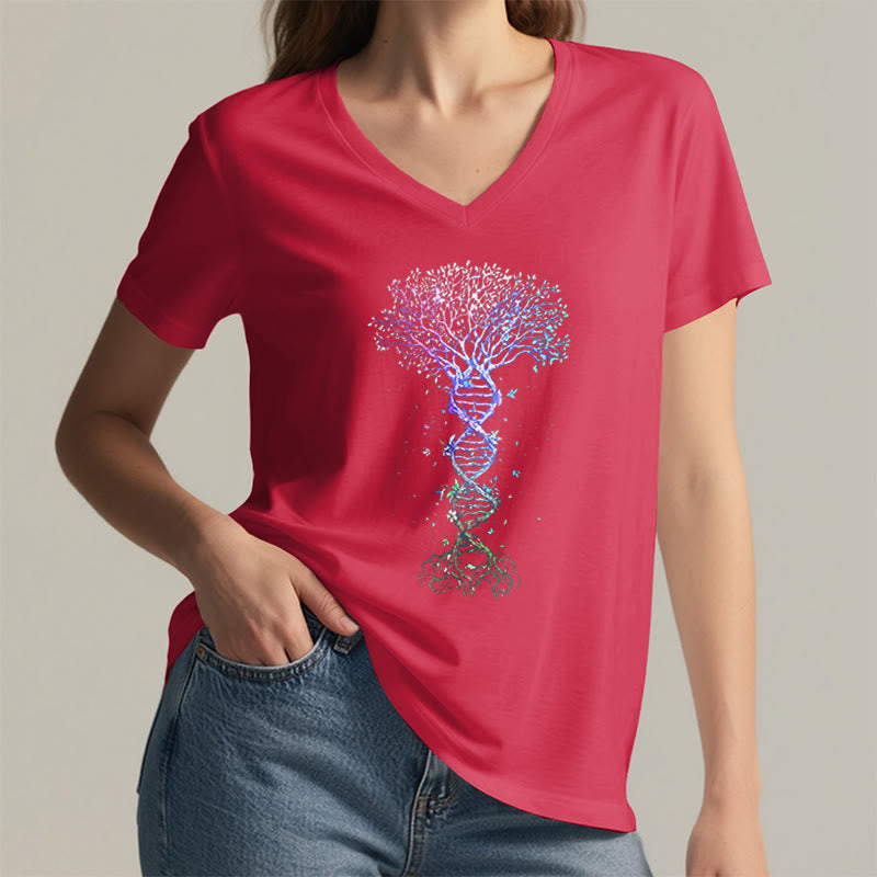 T-shirt à col en V pour femme Olivenorma Boho Color Gradient DNA Tree Life Art Print - image 29