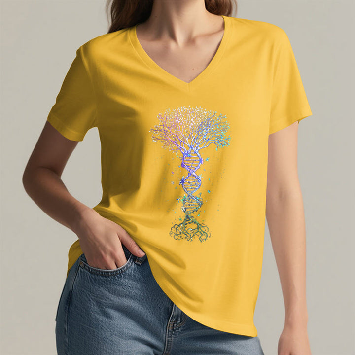 T-shirt à col en V pour femme Olivenorma Boho Color Gradient DNA Tree Life Art Print - image 32