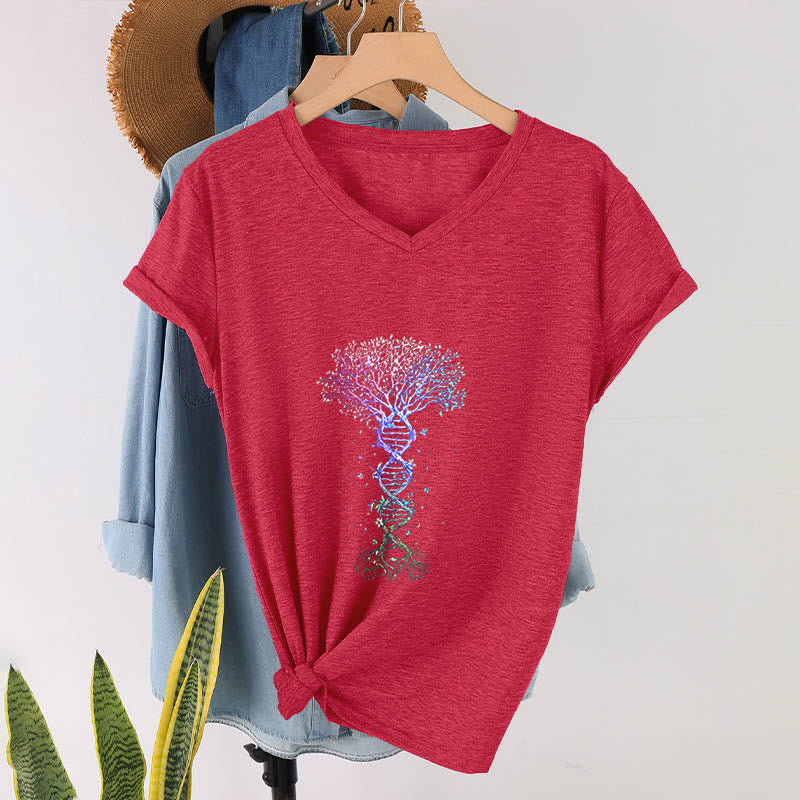 T-shirt à col en V pour femme Olivenorma Boho Color Gradient DNA Tree Life Art Print - image 28
