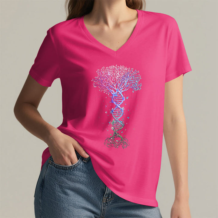 T-shirt à col en V pour femme Olivenorma Boho Color Gradient DNA Tree Life Art Print - image 35