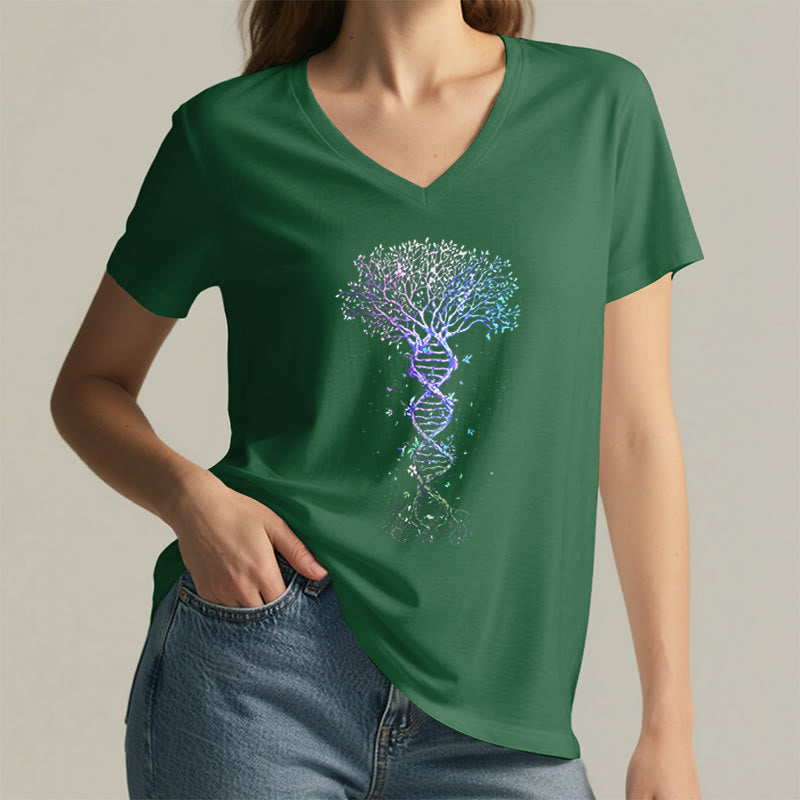 T-shirt à col en V pour femme Olivenorma Boho Color Gradient DNA Tree Life Art Print - image 26