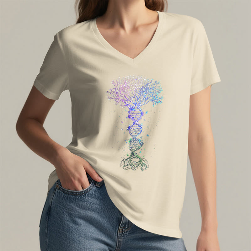 T-shirt à col en V pour femme Olivenorma Boho Color Gradient DNA Tree Life Art Print - image 11