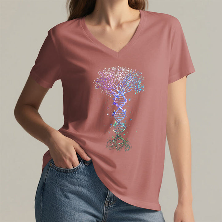 T-shirt à col en V pour femme Olivenorma Boho Color Gradient DNA Tree Life Art Print - image 5