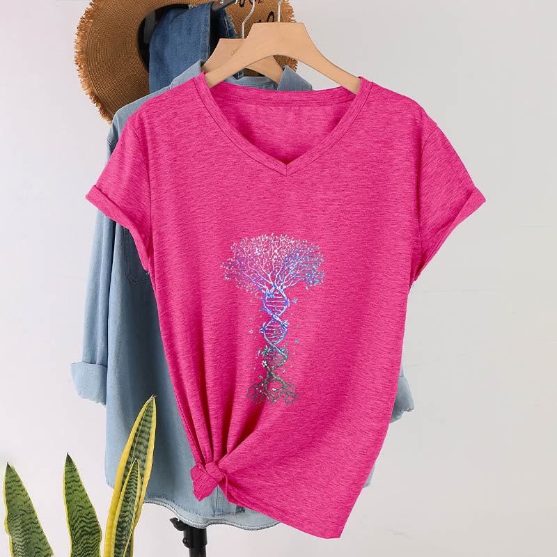 T-shirt à col en V pour femme Olivenorma Boho Color Gradient DNA Tree Life Art Print - image 34