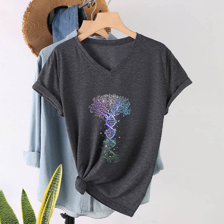 T-shirt à col en V pour femme Olivenorma Boho Color Gradient DNA Tree Life Art Print - image 16