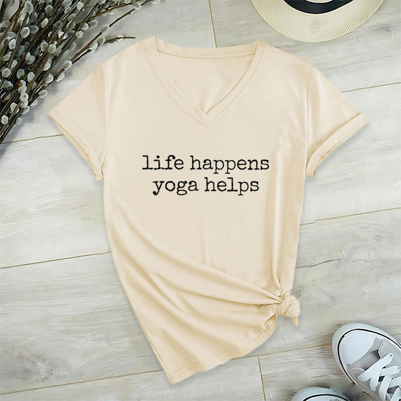 T-shirt à col en V pour femme Olivenorma « La vie est ainsi faite » avec un texte humoristique et un message du yoga - Kaki - 2XL - image 6