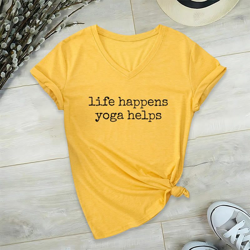 T-shirt à col en V pour femme Olivenorma « La vie est ainsi faite » avec un texte humoristique et un message du yoga - Jaune - 2XL - image 30