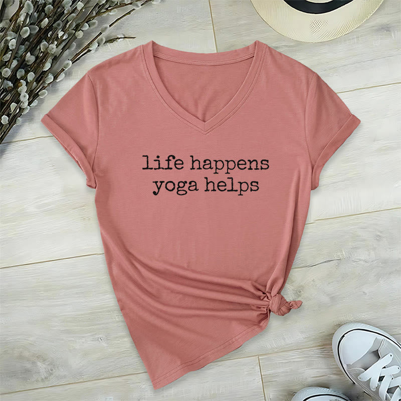 T-shirt à col en V pour femme Olivenorma « La vie est ainsi faite » avec un texte humoristique et un message du yoga - Rose - 2XL - image 9