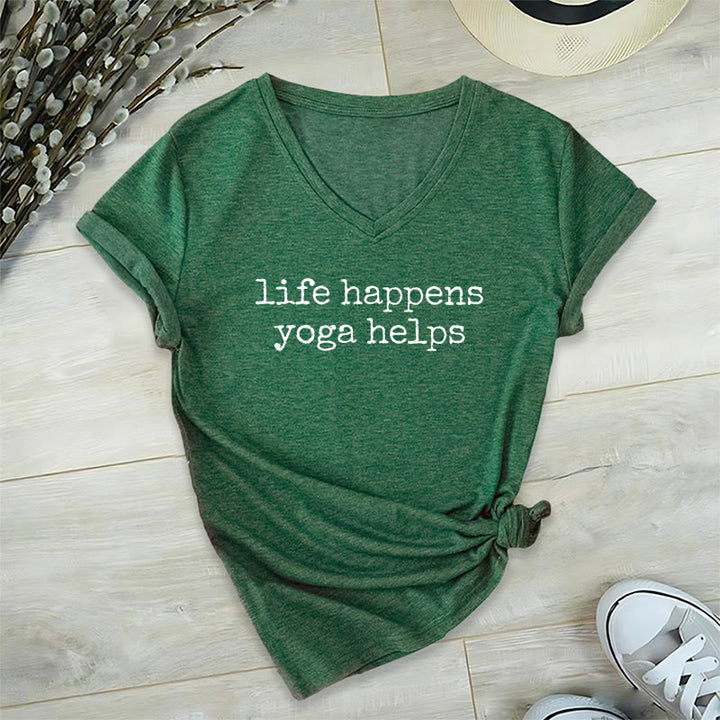 T-shirt à col en V pour femme Olivenorma « La vie est ainsi faite » avec un texte humoristique et un message du yoga - Vert foncé - 2XL - image 24