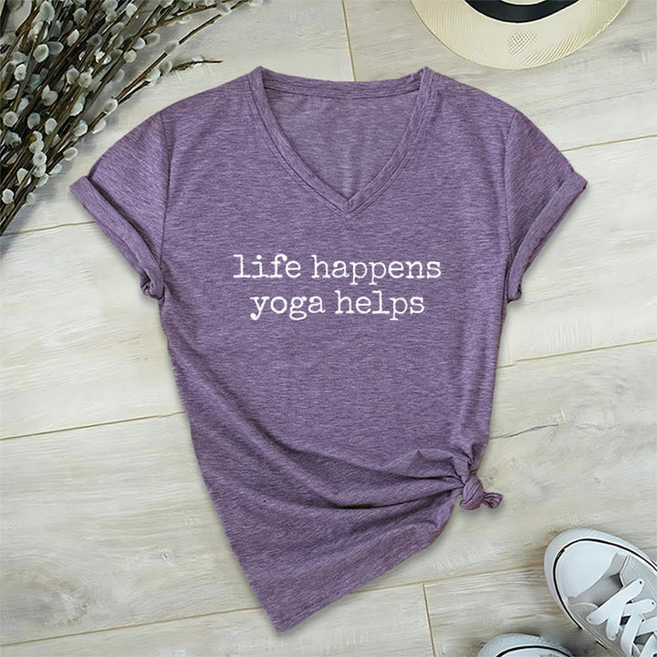 T-shirt à col en V pour femme Olivenorma « La vie est ainsi faite » avec un texte humoristique et un message du yoga - Violet - 2XL - image 36