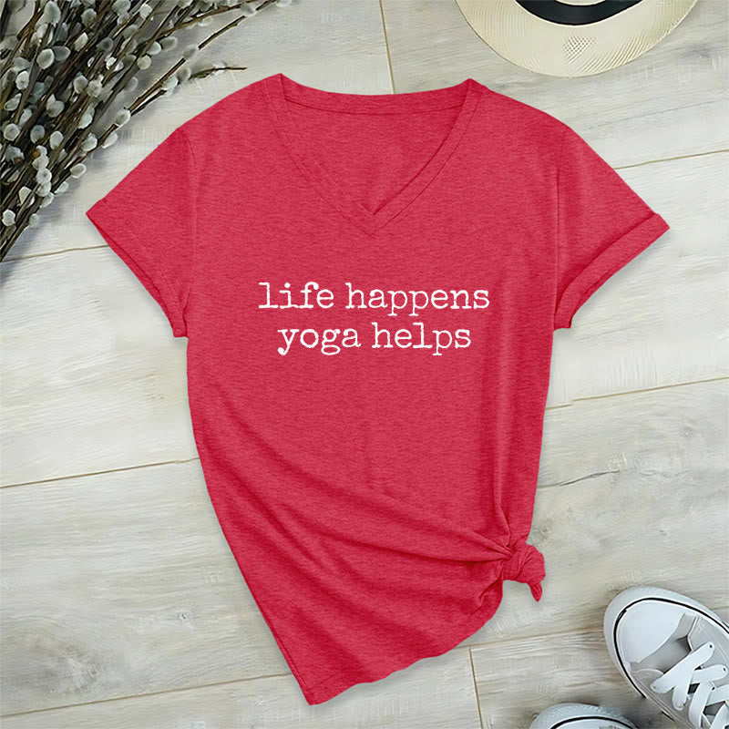 T-shirt à col en V pour femme Olivenorma « La vie est ainsi faite » avec un texte humoristique et un message du yoga - Rouge - 2XL - image 27