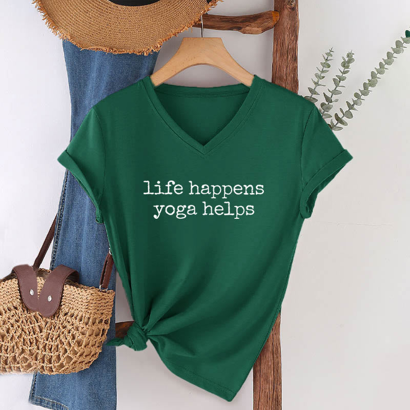 T-shirt à col en V pour femme Olivenorma « La vie est ainsi faite » avec un texte humoristique et un message du yoga - image 25