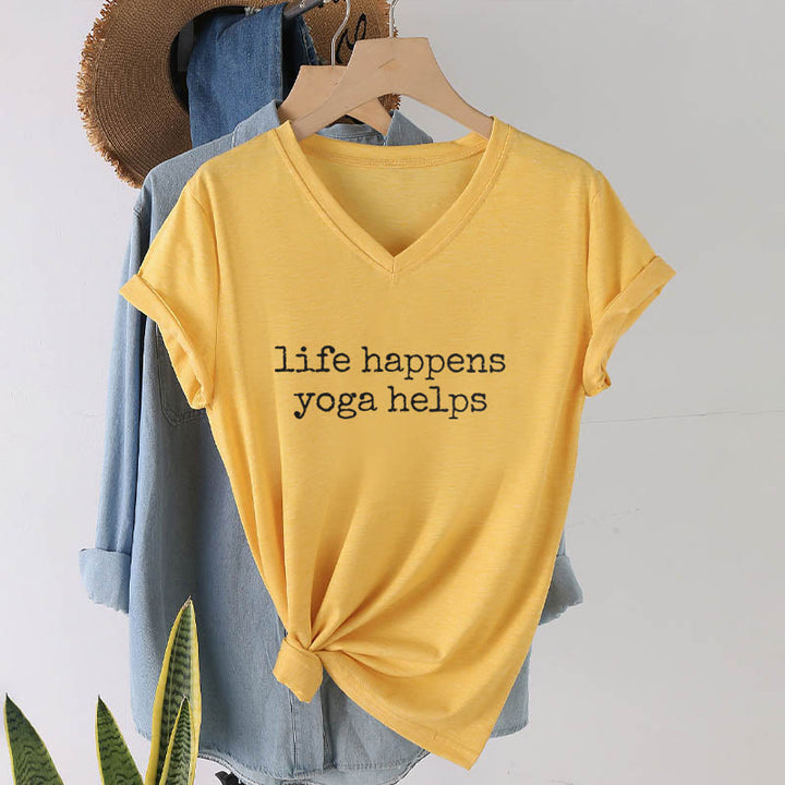 T-shirt à col en V pour femme Olivenorma « La vie est ainsi faite » avec un texte humoristique et un message du yoga - image 31