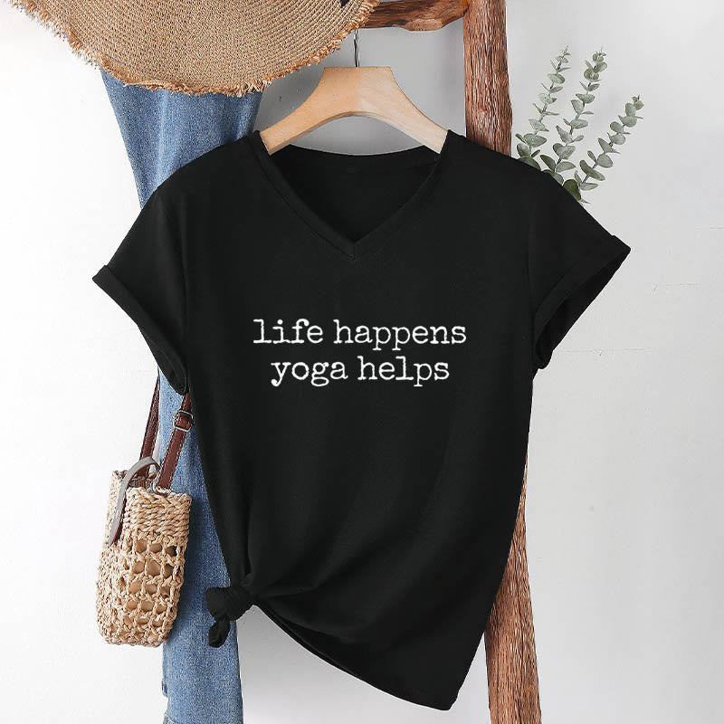 T-shirt à col en V pour femme Olivenorma « La vie est ainsi faite » avec un texte humoristique et un message du yoga - image 16