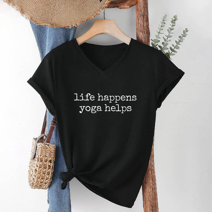 T-shirt à col en V pour femme Olivenorma « La vie est ainsi faite » avec un texte humoristique et un message du yoga - image 16