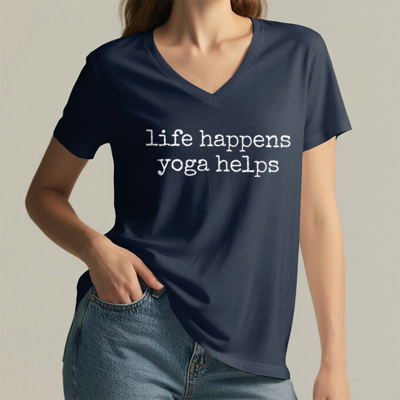 T-shirt à col en V pour femme Olivenorma « La vie est ainsi faite » avec un texte humoristique et un message du yoga - image 23