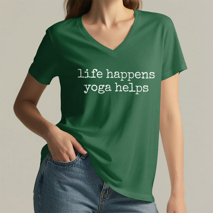T-shirt à col en V pour femme Olivenorma « La vie est ainsi faite » avec un texte humoristique et un message du yoga - image 26