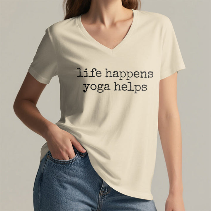 T-shirt à col en V pour femme Olivenorma « La vie est ainsi faite » avec un texte humoristique et un message du yoga - image 8