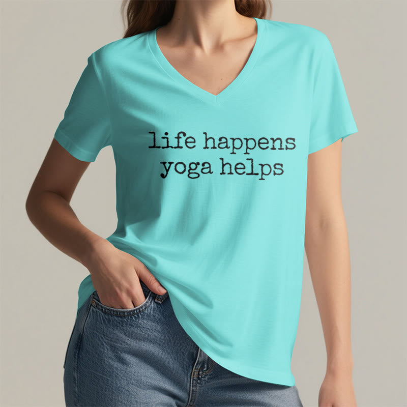 T-shirt à col en V pour femme Olivenorma « La vie est ainsi faite » avec un texte humoristique et un message du yoga - image 14
