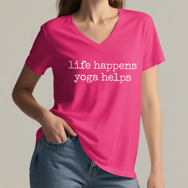 T-shirt à col en V pour femme Olivenorma « La vie est ainsi faite » avec un texte humoristique et un message du yoga - image 35