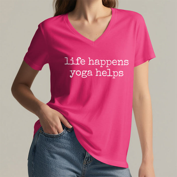 T-shirt à col en V pour femme Olivenorma « La vie est ainsi faite » avec un texte humoristique et un message du yoga - image 35