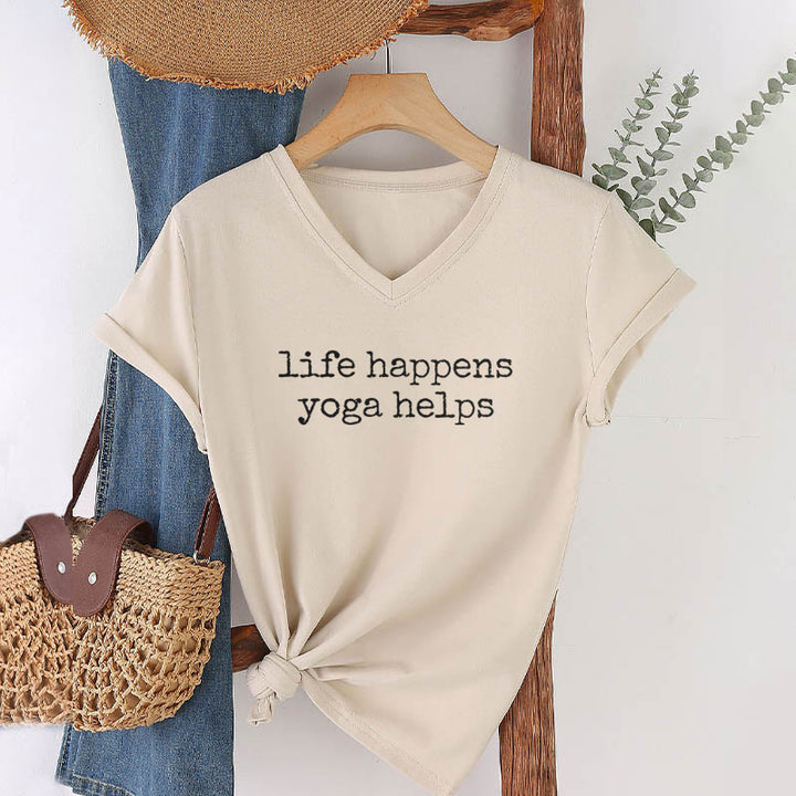 T-shirt à col en V pour femme Olivenorma « La vie est ainsi faite » avec un texte humoristique et un message du yoga - image 7