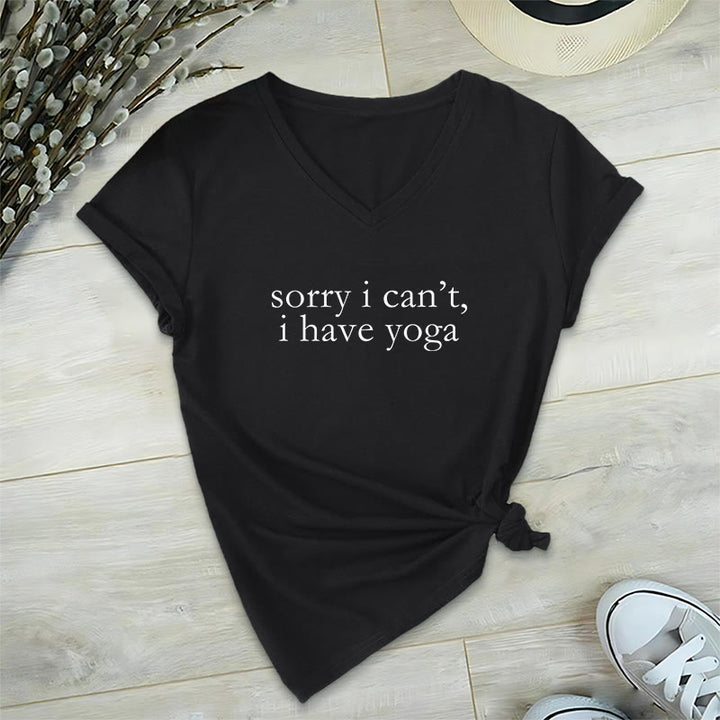 T-shirt à col en V pour femme Olivenorma « Désolée, je ne peux pas, j'ai du yoga » avec slogan humoristique - Noir - 2XL - image 12