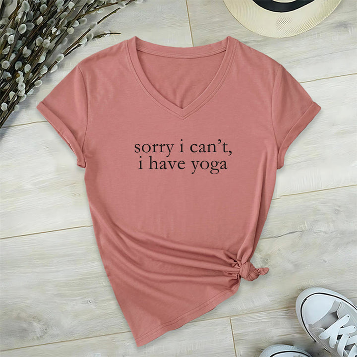T-shirt à col en V pour femme Olivenorma « Désolée, je ne peux pas, j'ai du yoga » avec slogan humoristique - Rose - 2XL - image 6