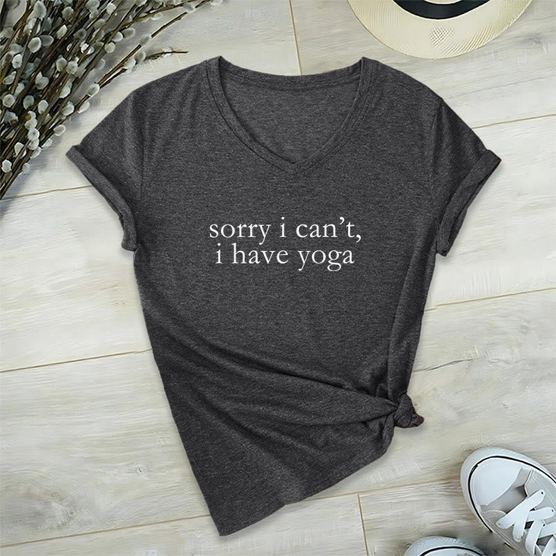 T-shirt à col en V pour femme Olivenorma « Désolée, je ne peux pas, j'ai du yoga » avec slogan humoristique - Gris - 2XL - image 15