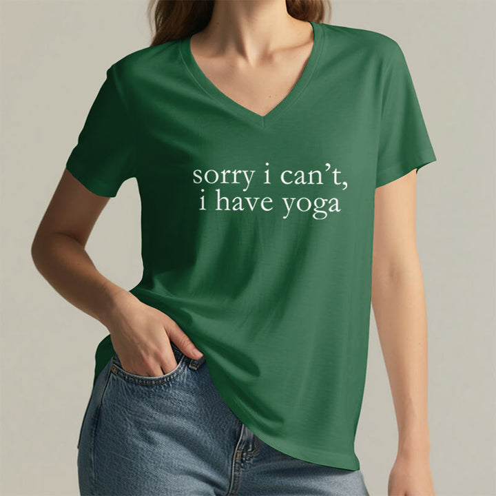 T-shirt à col en V pour femme Olivenorma « Désolée, je ne peux pas, j'ai du yoga » avec slogan humoristique - image 26