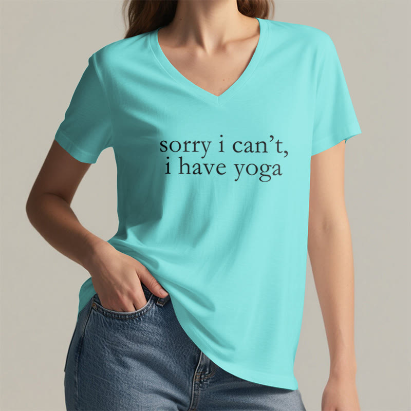 T-shirt à col en V pour femme Olivenorma « Désolée, je ne peux pas, j'ai du yoga » avec slogan humoristique - image 11